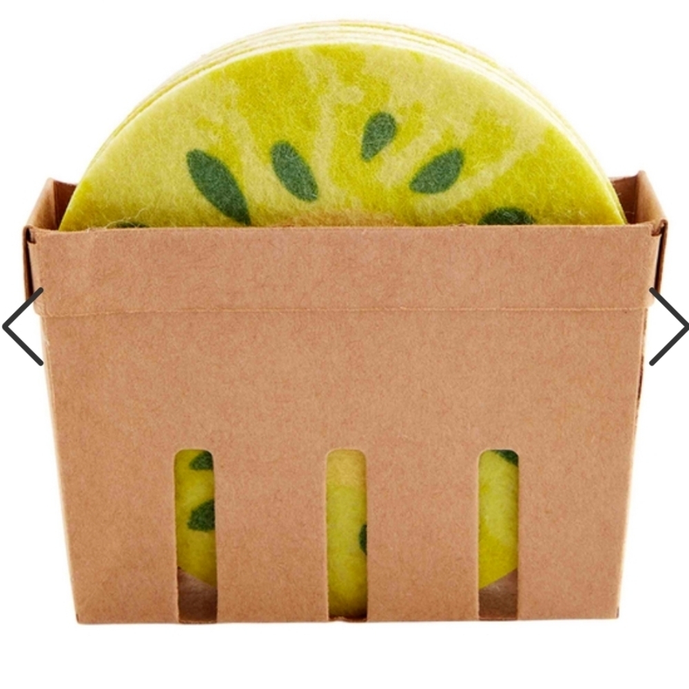Kiwi 4" coasters are made of felt. Set of 4